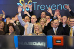 Maxine Gowen, WG'02, founder of Trevena, Inc., celebrates her company's IPO by ringing the bell at NASDAQ.
